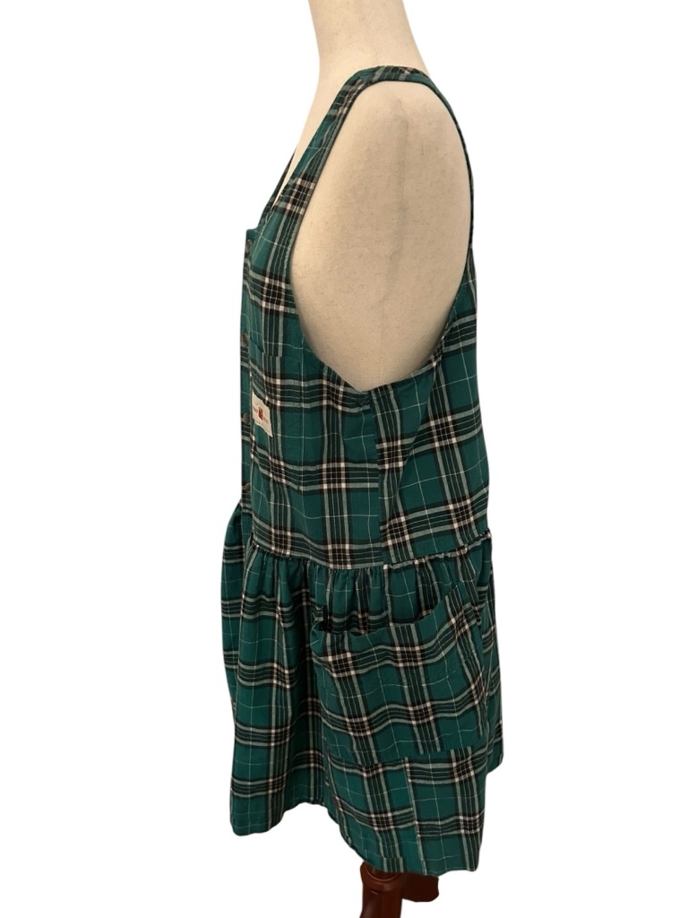 VTG 90s Esprit Plaid Pinafore Dress Green Drop Waist Med Cottagecore Grunge - Picture 3 of 11